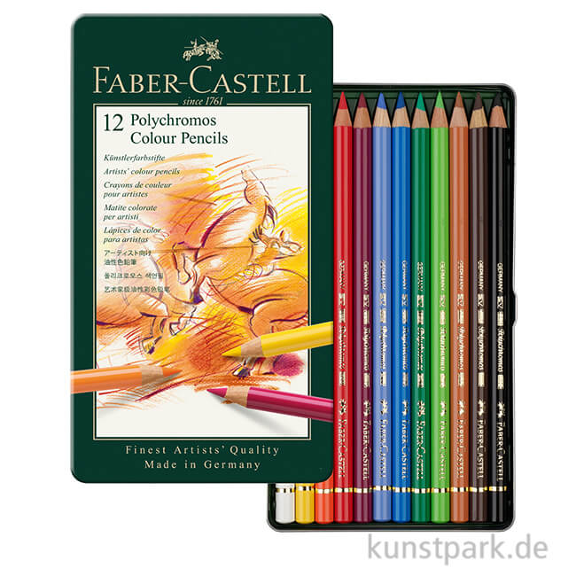 Crayons de couleur Polychromos boîte métal de 12 pièces Dessin