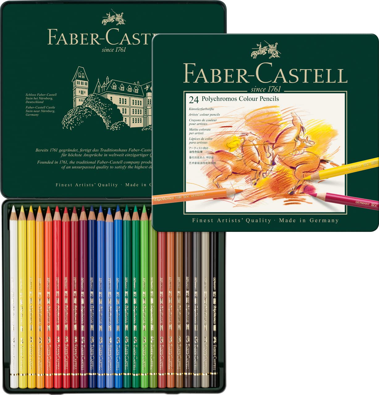 Crayons de couleur Polychromos boîte métal de 24 pièces