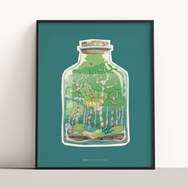 tondy-illustration-lille-affiche-bouteille-foret-turquoise