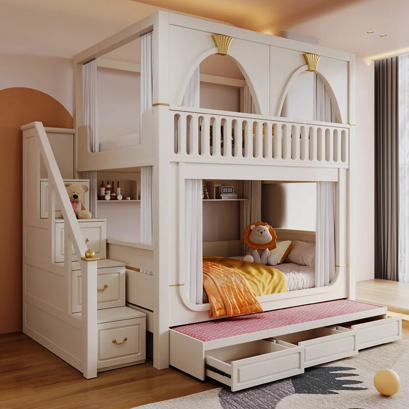 Lits-de-Haute-Qualit-pour-Enfants-Superpos-Ch-teau-Blanc-Moderne-et-Cr-atif-Mobilier-de