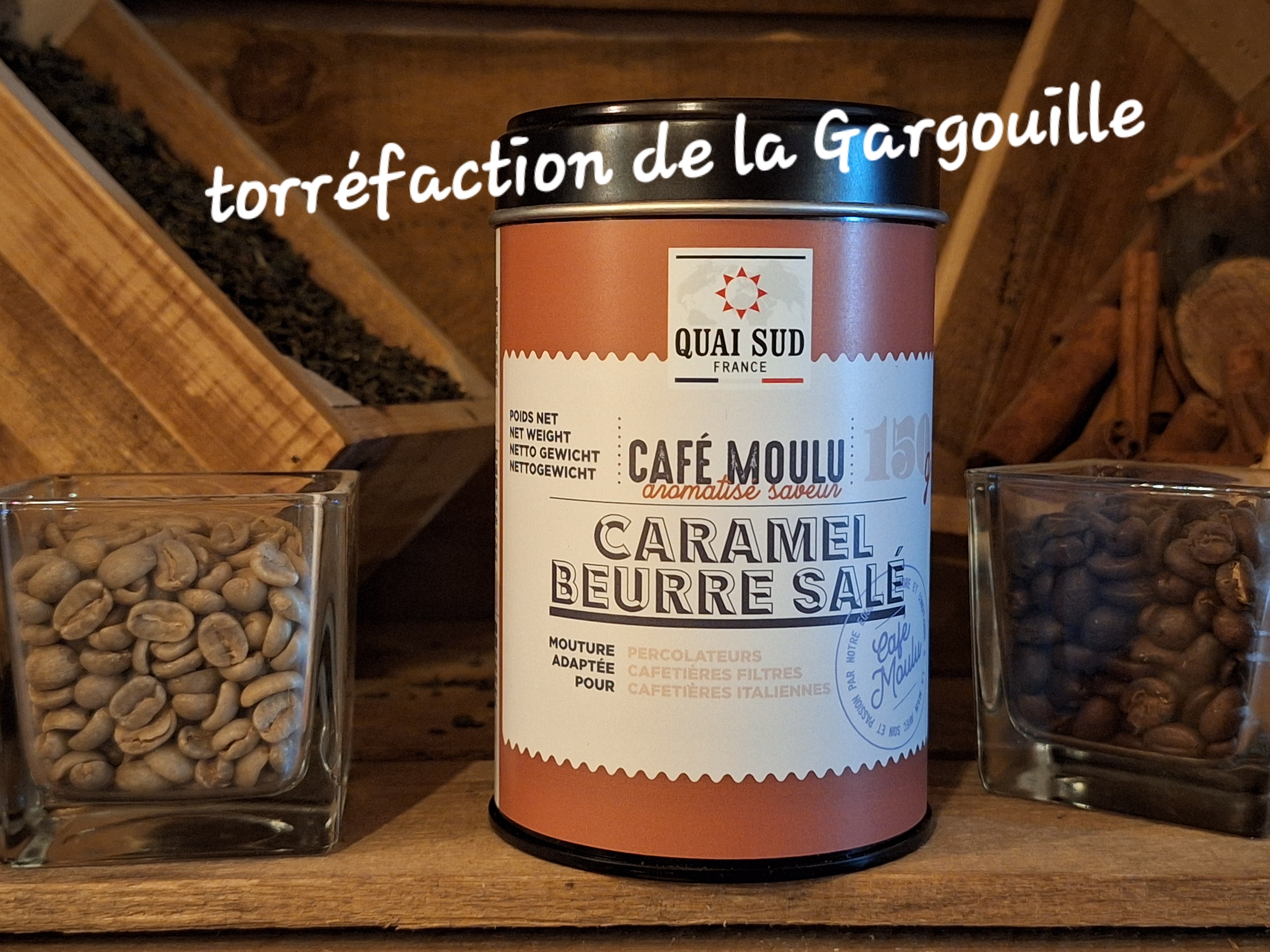Café Moulu Aromatisé Caramel Beurre Salé en Boite métal 150g