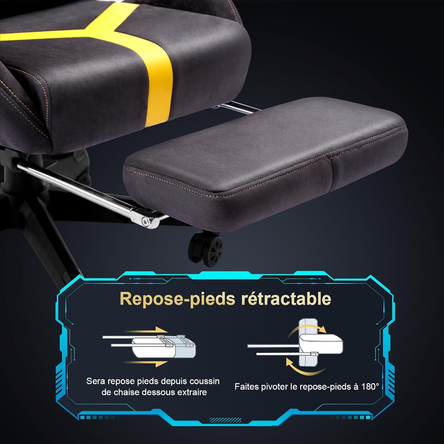 Chaise Gaming Huracan Avec Massage Lombaire - Dossier Inclinable 90-160°, Repose-pieds Télescopique, Capacité 150 Kg, Cuir PVC Noir Et Blanc