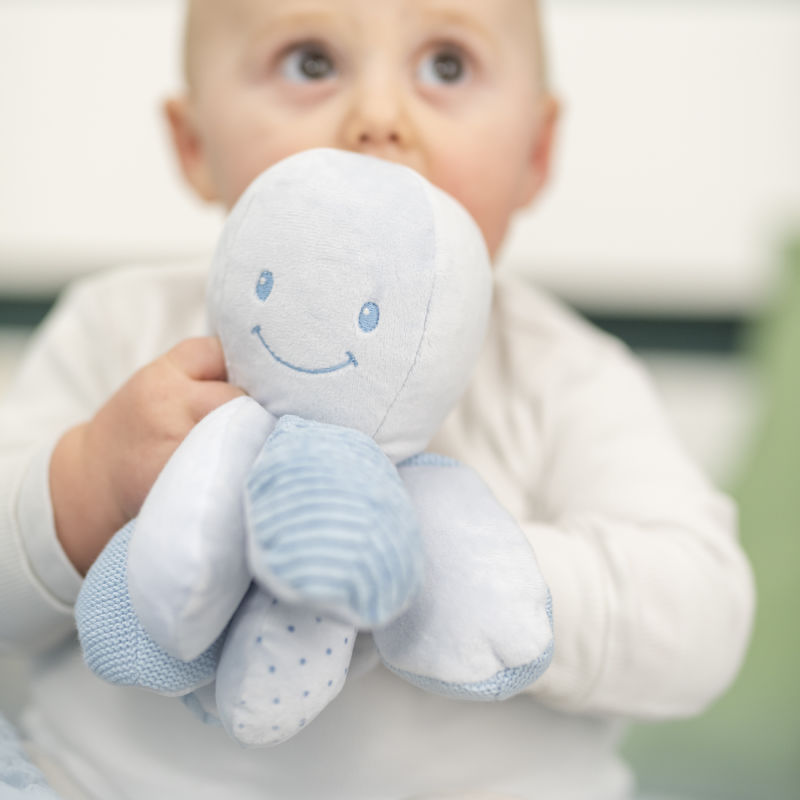peluche hochet poulpe pieuvre bleu 25 cm