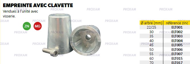 Empreinte avec clavette - Anode Zinc