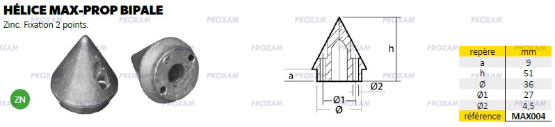 Hélice MAX-PROP Bipale - Anode Zinc