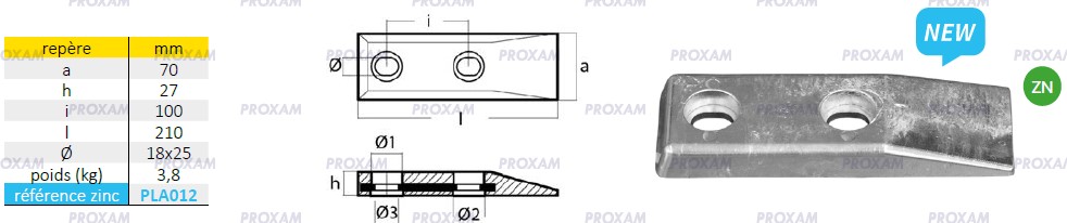 Plaque à boulonner avec insert - Anode zinc