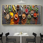 Peinture-sur-toile-de-cuisine-Grains-pices-Cuill-re-Poivrons-Affiches-et-impressions-scandinaves-Art-mural