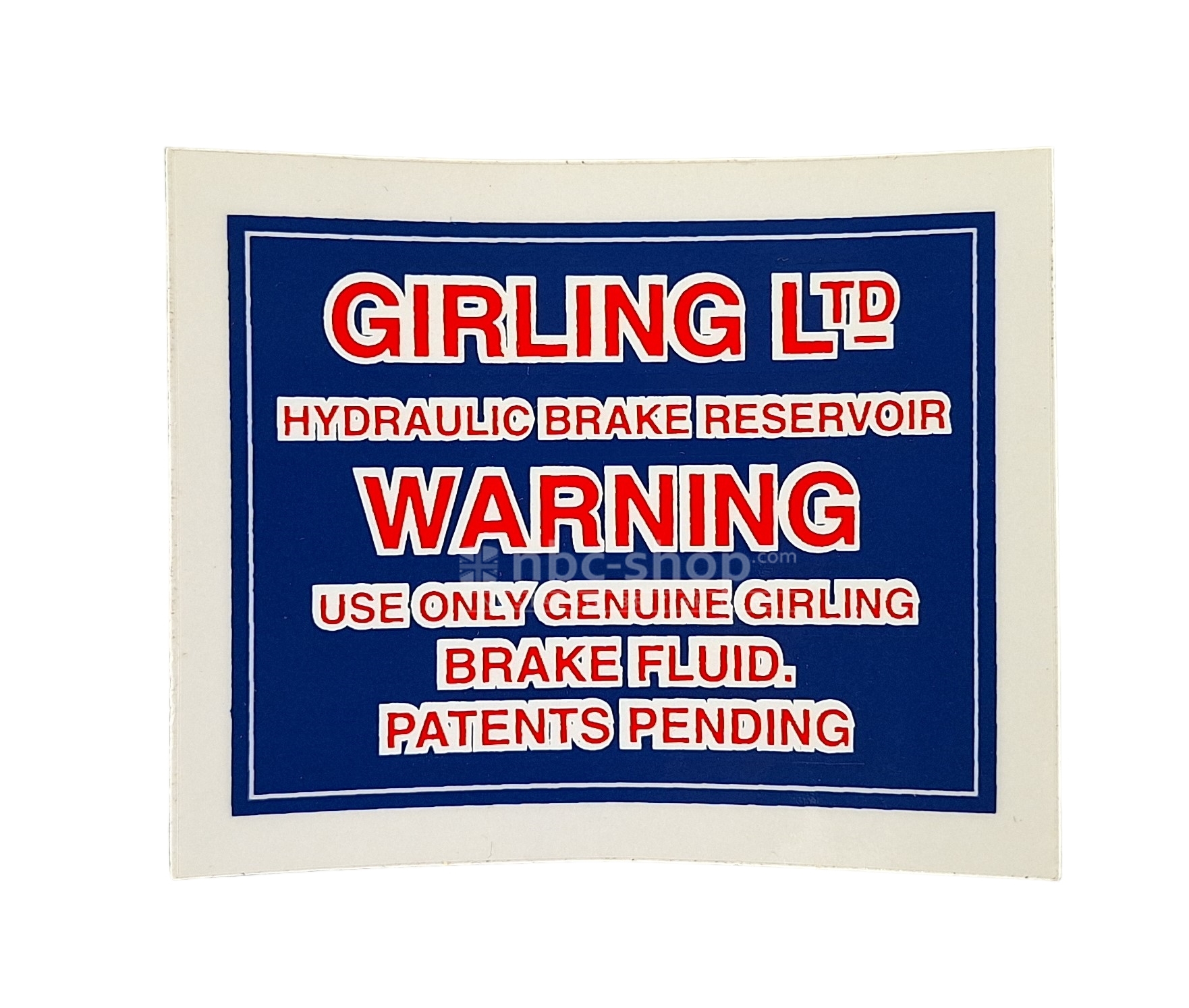 CRST148 Autocollant Girling warning pour circuit hydraulique Austin Healey 100/6 et 3000, Triumph TR2 TR3 TR4 et MGC