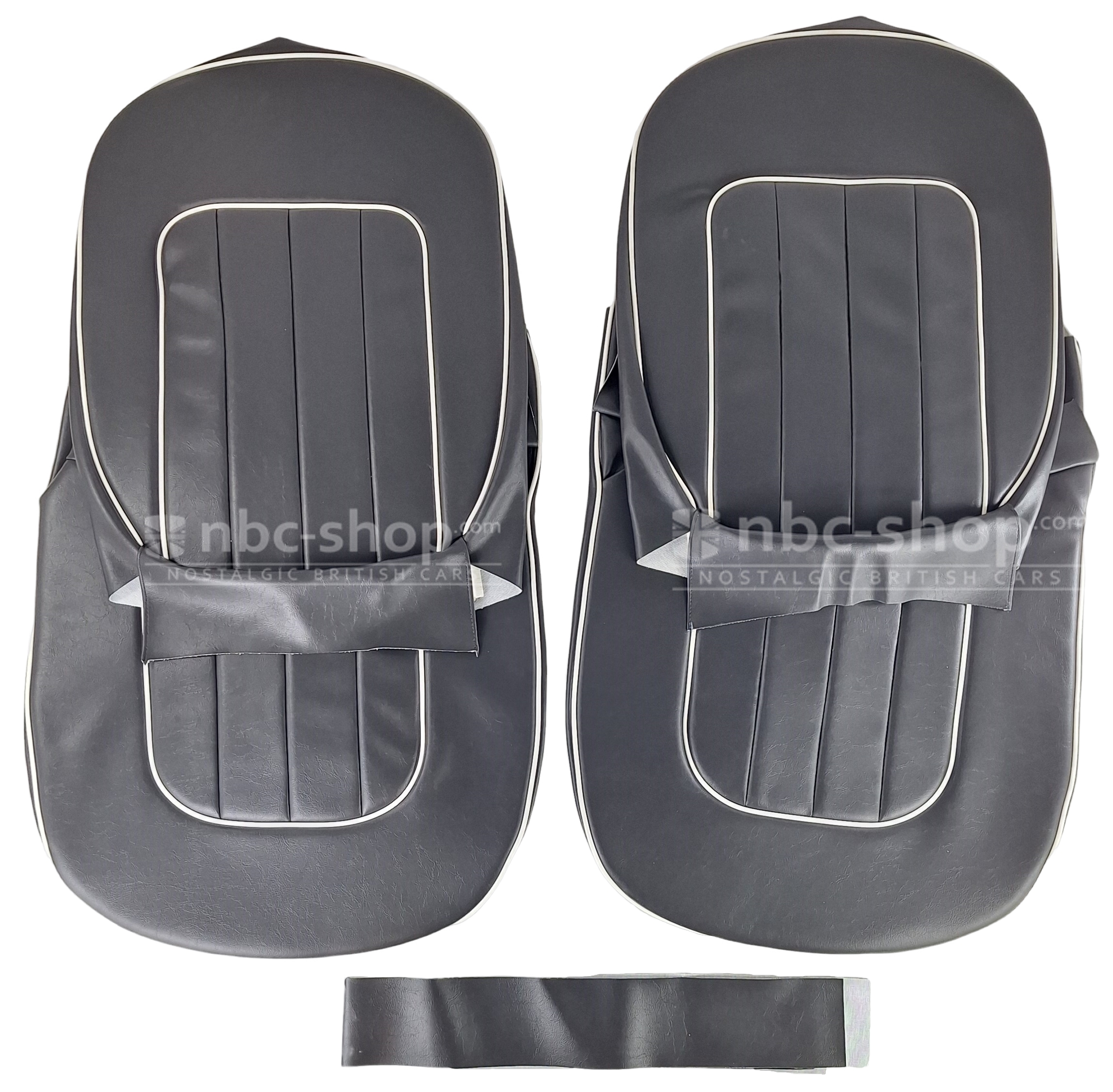 SCA6121 JEU DE 2 HOUSSES DE SIEGE NOIRE PASSEPOIL BLANC POUR TRIUMPH TR3