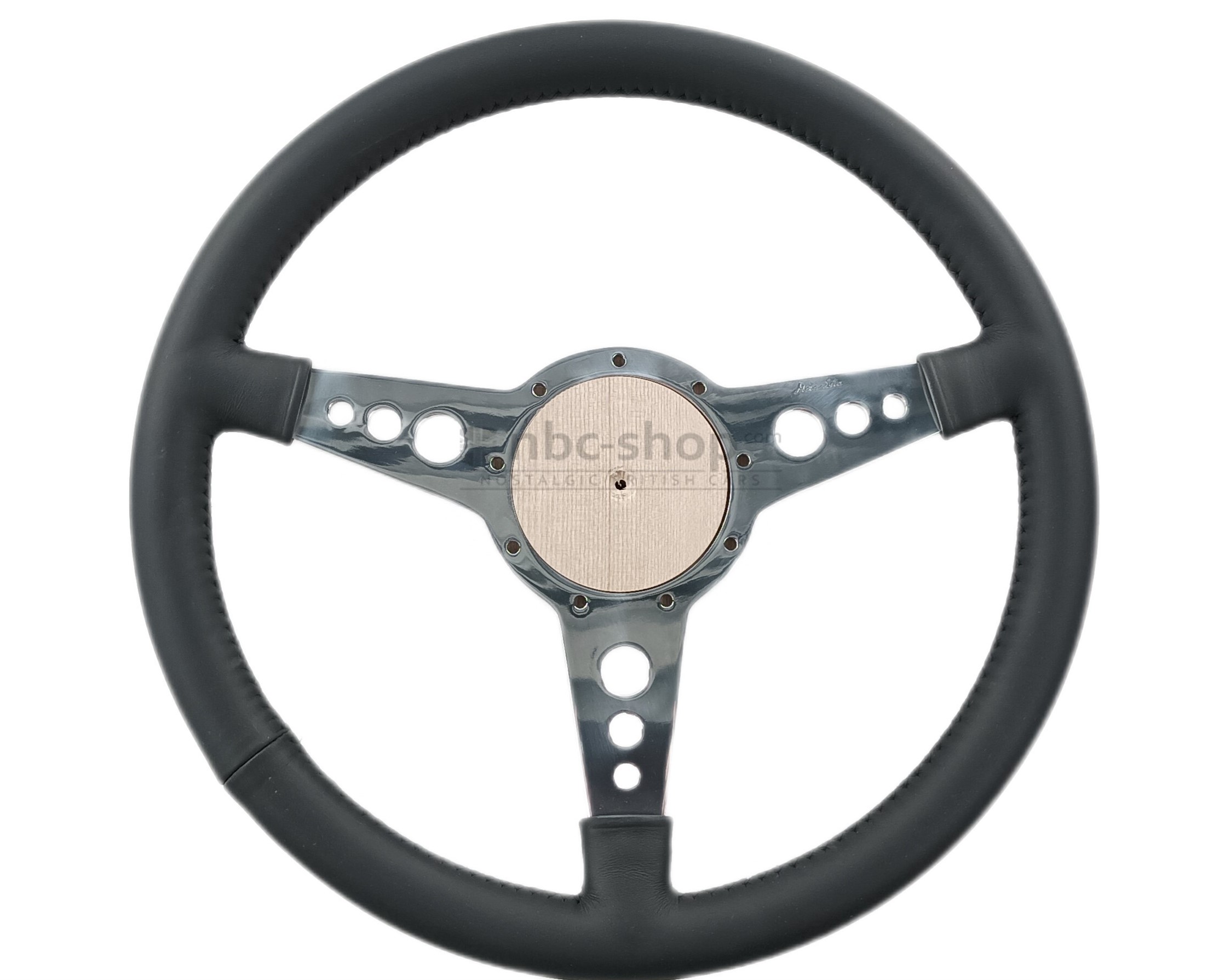 MLW1113-15 Volant Moto-Lita 15 pouces plat cuir branches chromées trous ronds