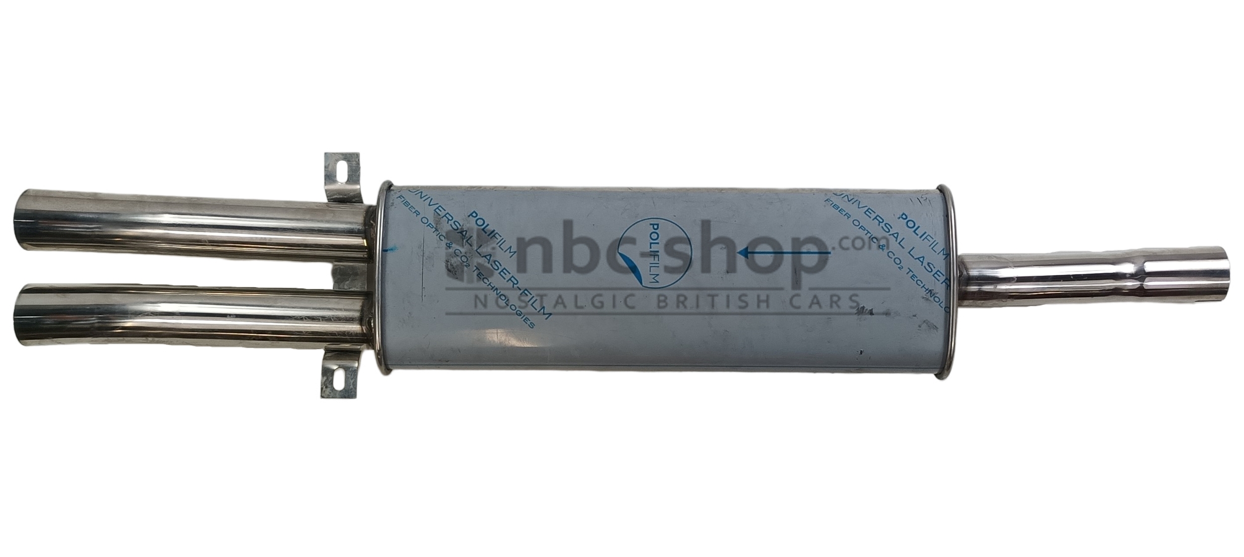 RC40-055 Silencieux Mini RC40 double sortie centrale DTM inox, tube 44 mm, sortie 51 mm