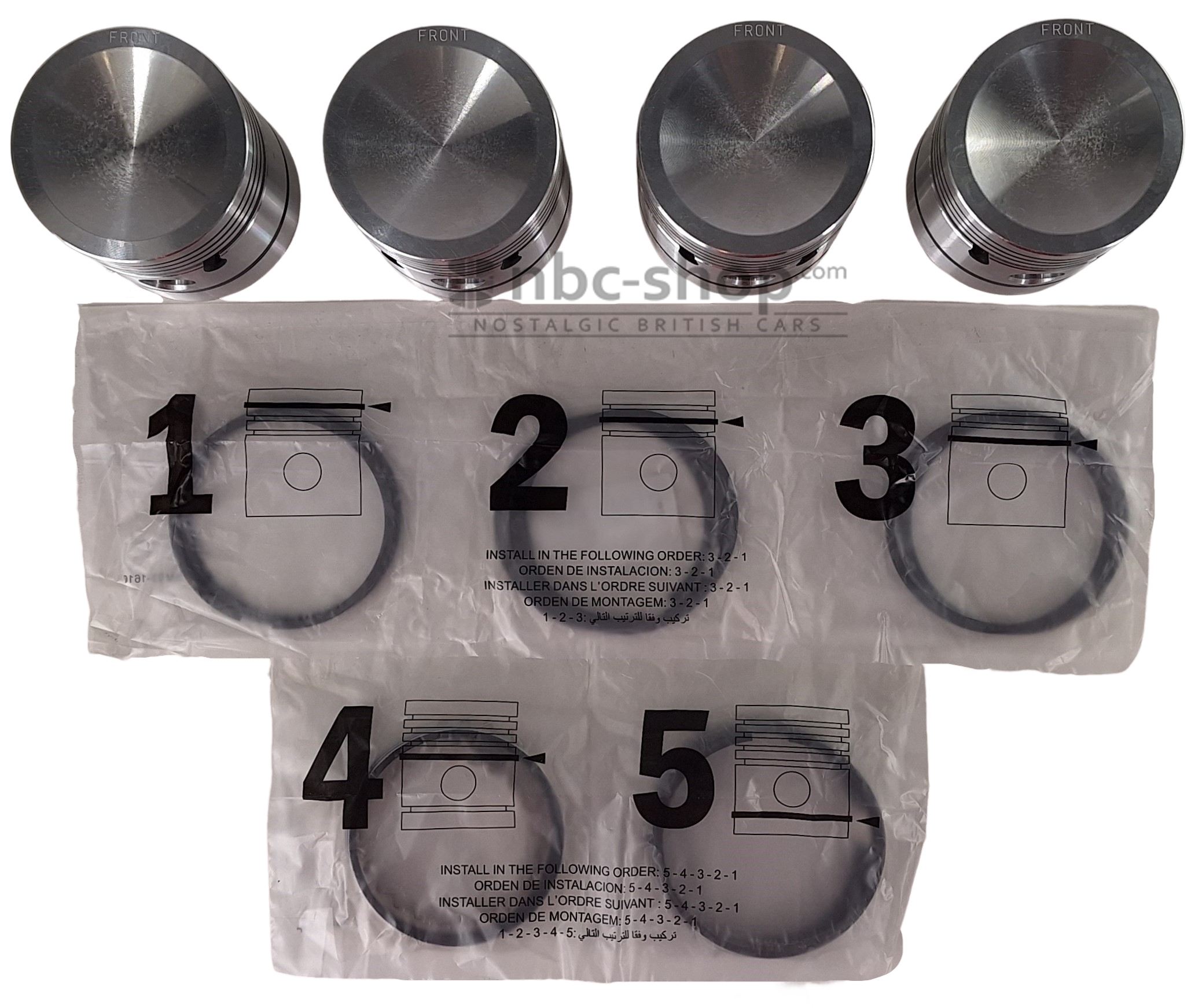 12H961 Jeu de 4 pistons et segments MGB 1962-1967 3 paliers cote standard