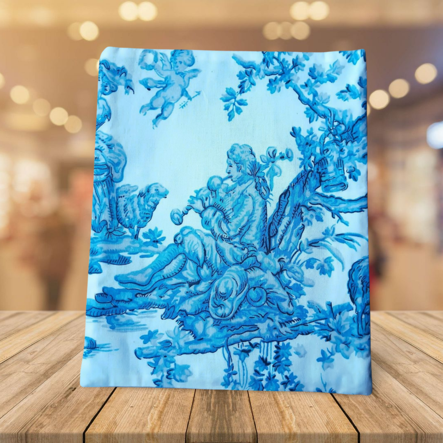 Pochette à livres Toile de Jouy bleu clair