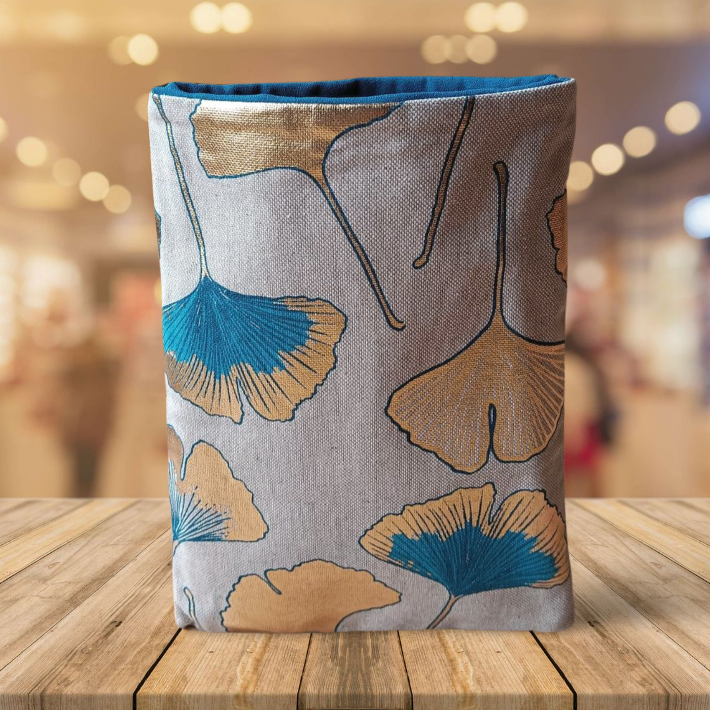 Pochette à livres gingko bleu