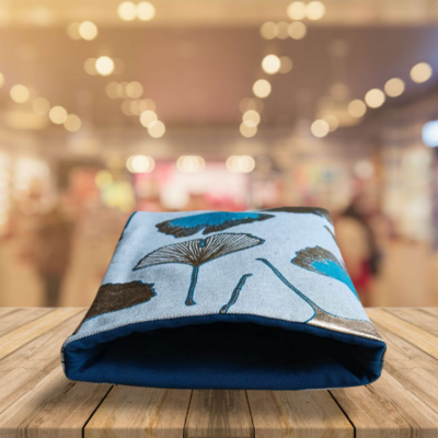 Pochette à livres gingko bleu