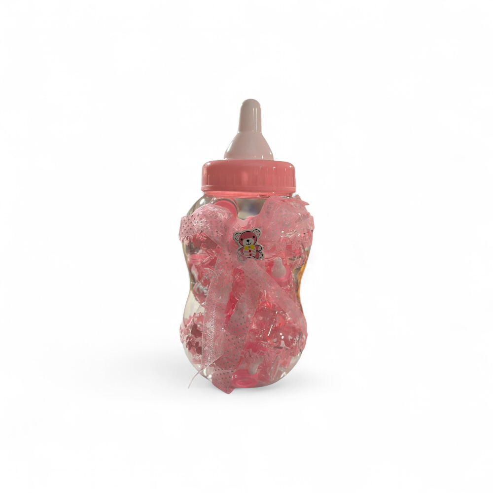 Biberon dragées rose pour naissance