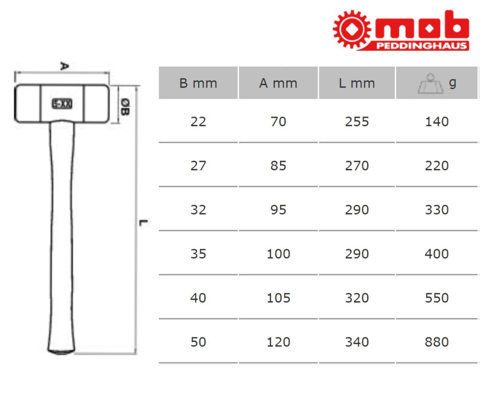 Dimensions maillet mob