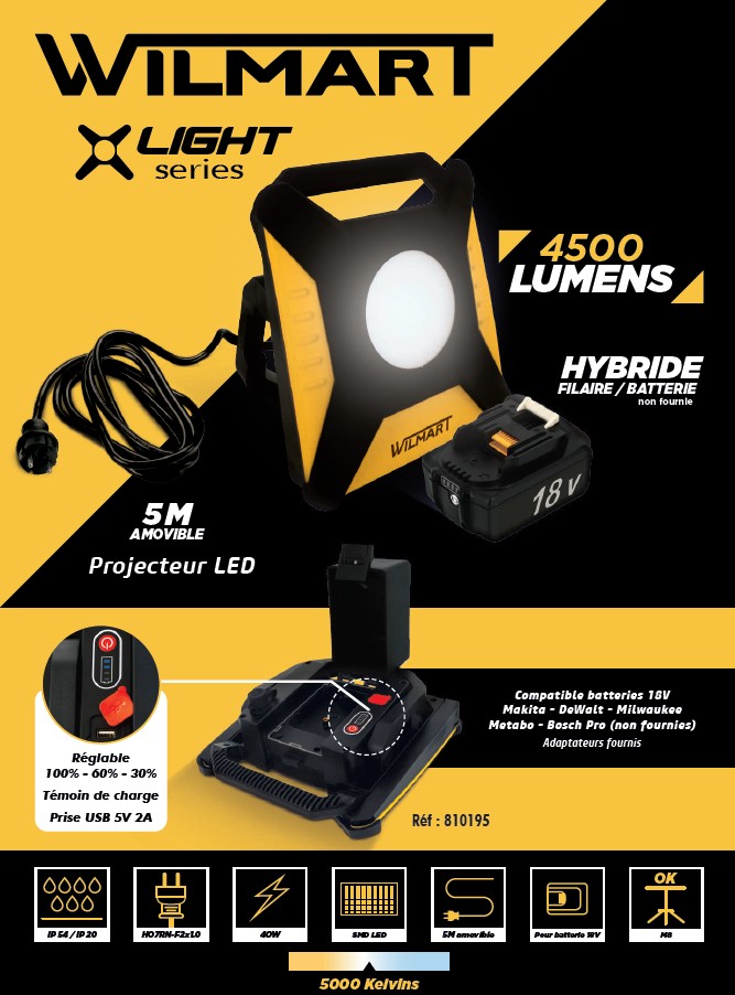 projecteur-led40w-4500lm-hybride-filairebatterie18v
