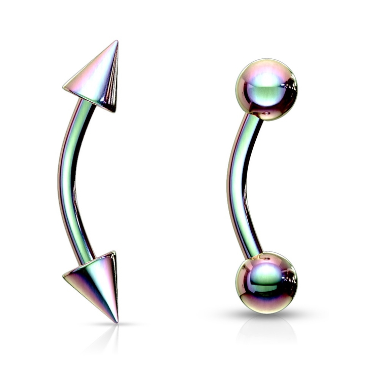 Piercing arcade sourcil oeil de chat essence double spike ou boule ball bille acier multicouleur