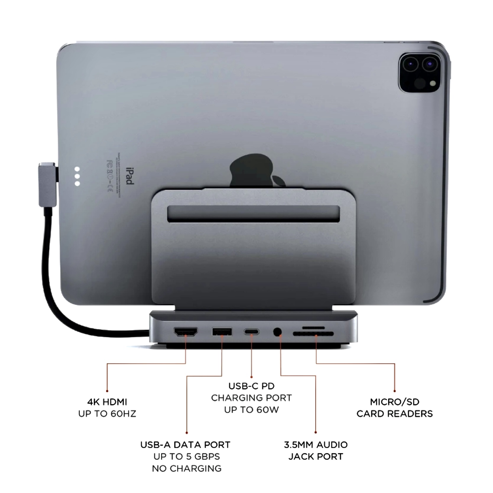 REF 2628 Station pliable Hub Replicateur de ports USB C 6 en 1 Aluminium