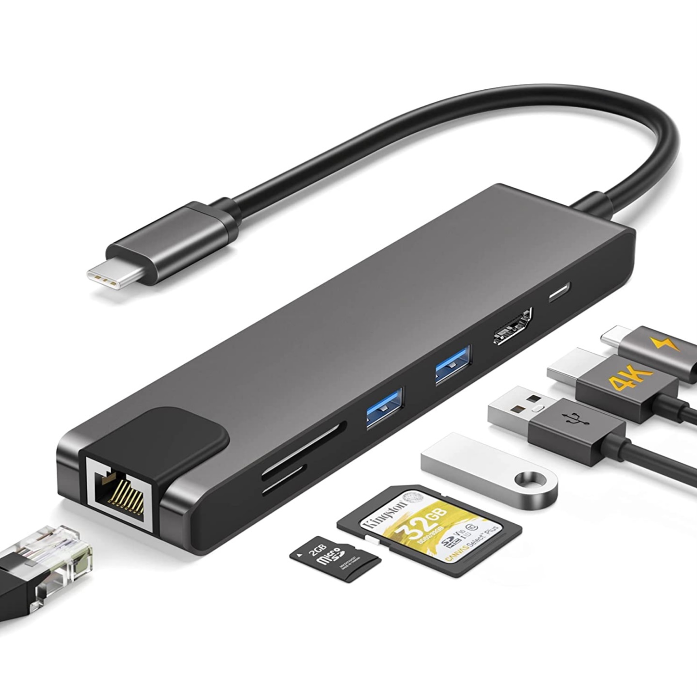 REF 2681 Replicateur de ports Hub USB C Universel 8 en 1 Aluminium