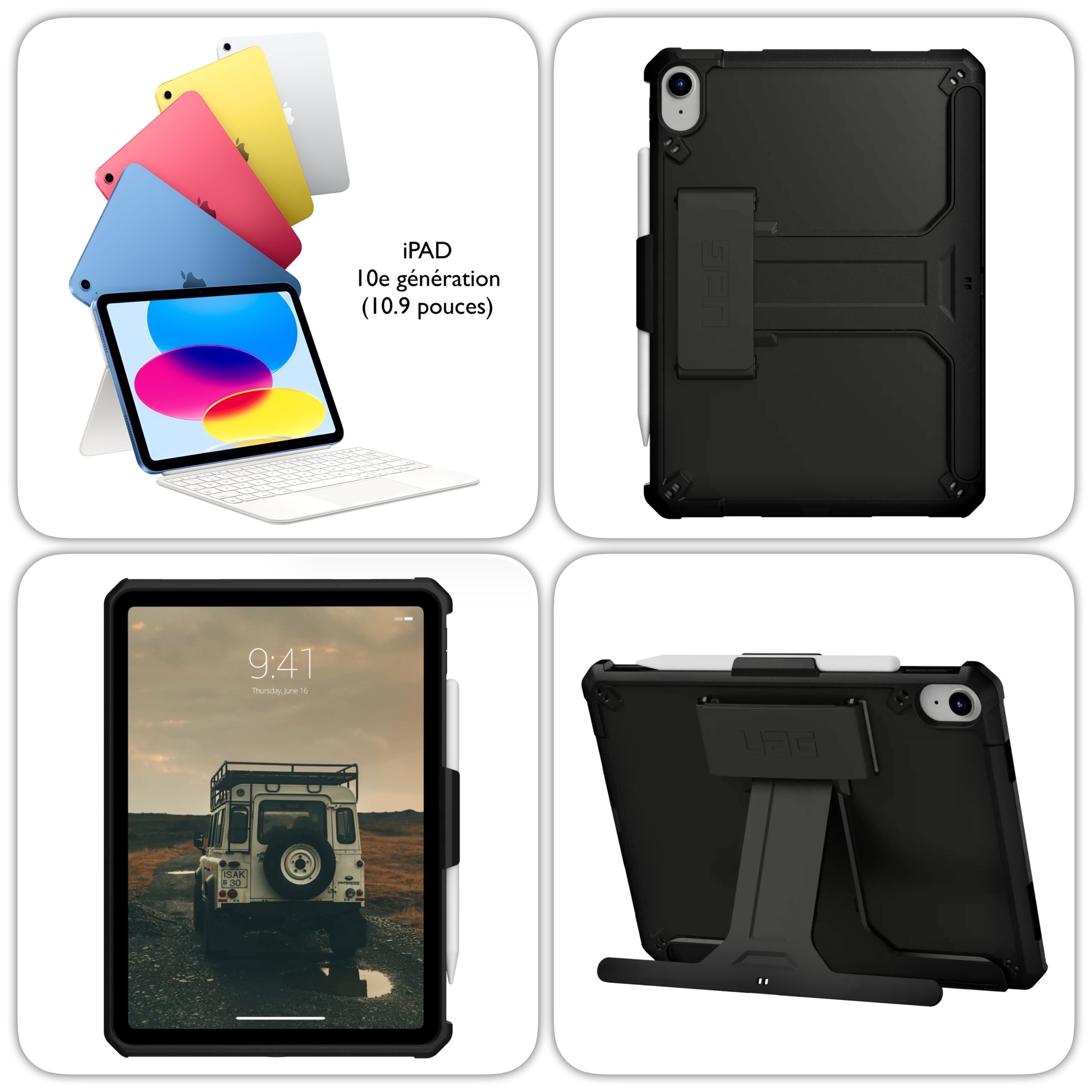 REF 2970 Coque Defender iP67 Pieds retractables Film ecran iPAD 2022 10.9  pouces - APPLE/iPAD 10e Gen (10.9 pouces) - Coques-renforcees