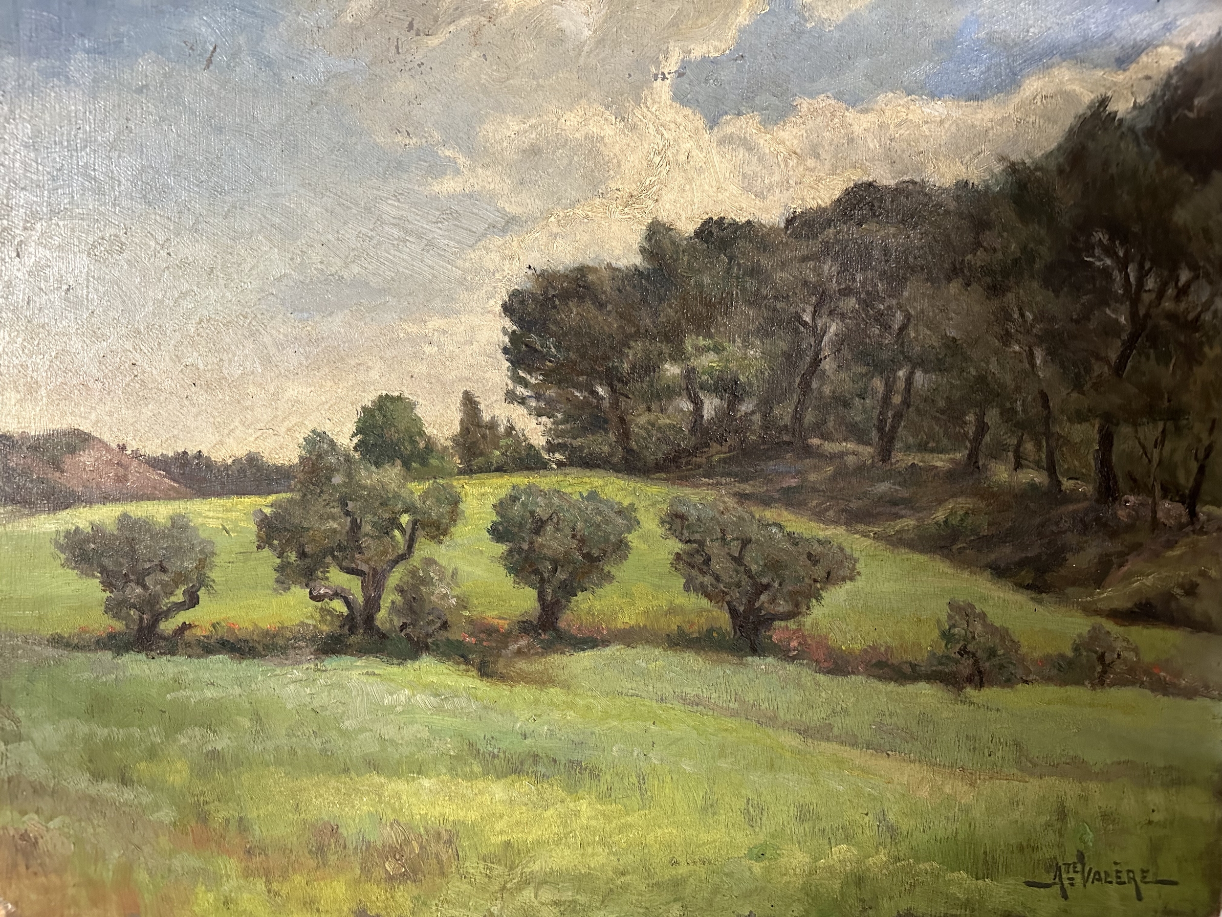 Tableau Paysage Provençal Auguste Valère. BroTabAV2. La Route des Rois. Brocante
