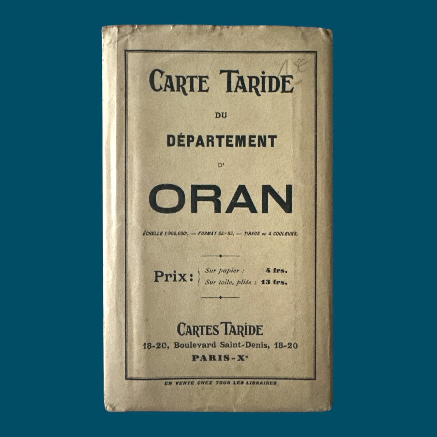 Carte Taride du Département d'Oran. La Route des Rois. Librairie. Voyage