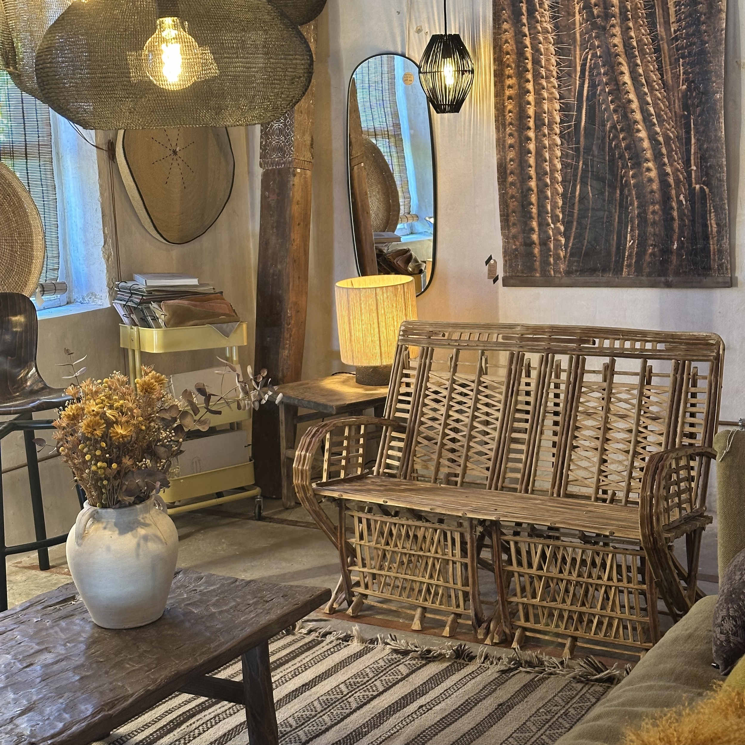 Meuble Artisanal en Bois de Palmier Dattier-banquette Thiqa-Egypte (122x55cm)