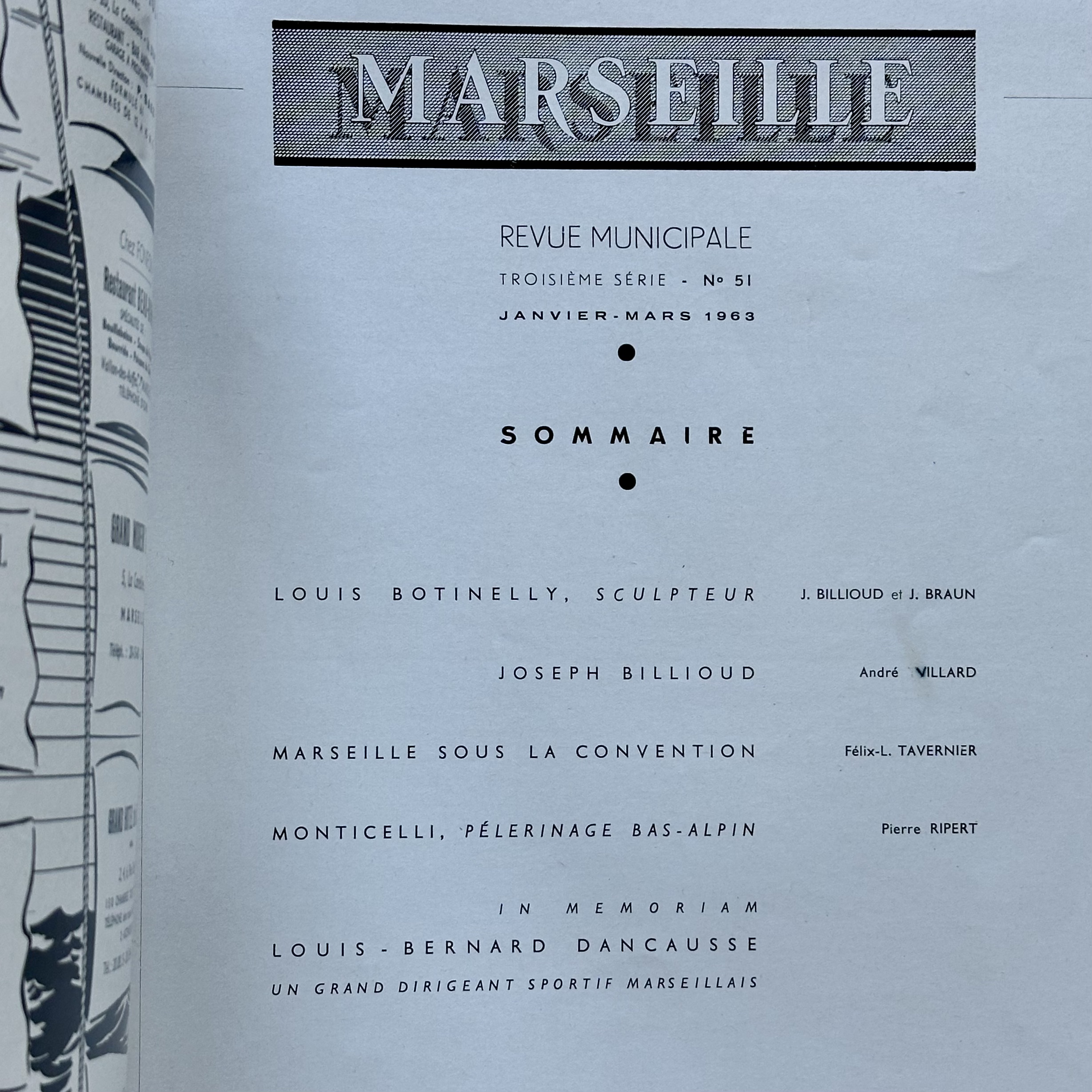 Collectif : Marseille Revue Municipale N° 51 Troisième série Janvier-Mars 1. La Route des Rois. Librairie. Marseille
