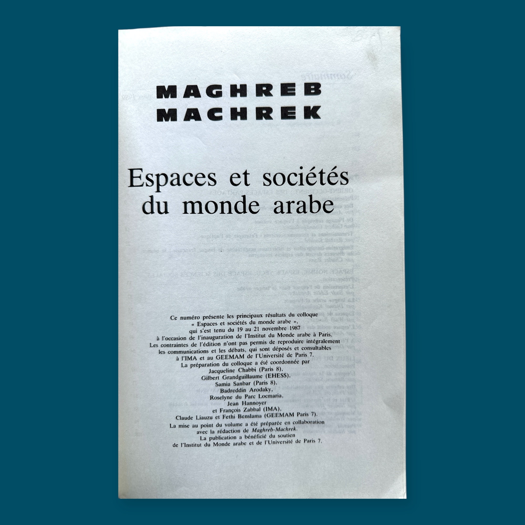 Maghreb-Machrek N° 123- Espace et Société du Monde Arabe (160x240mm)
