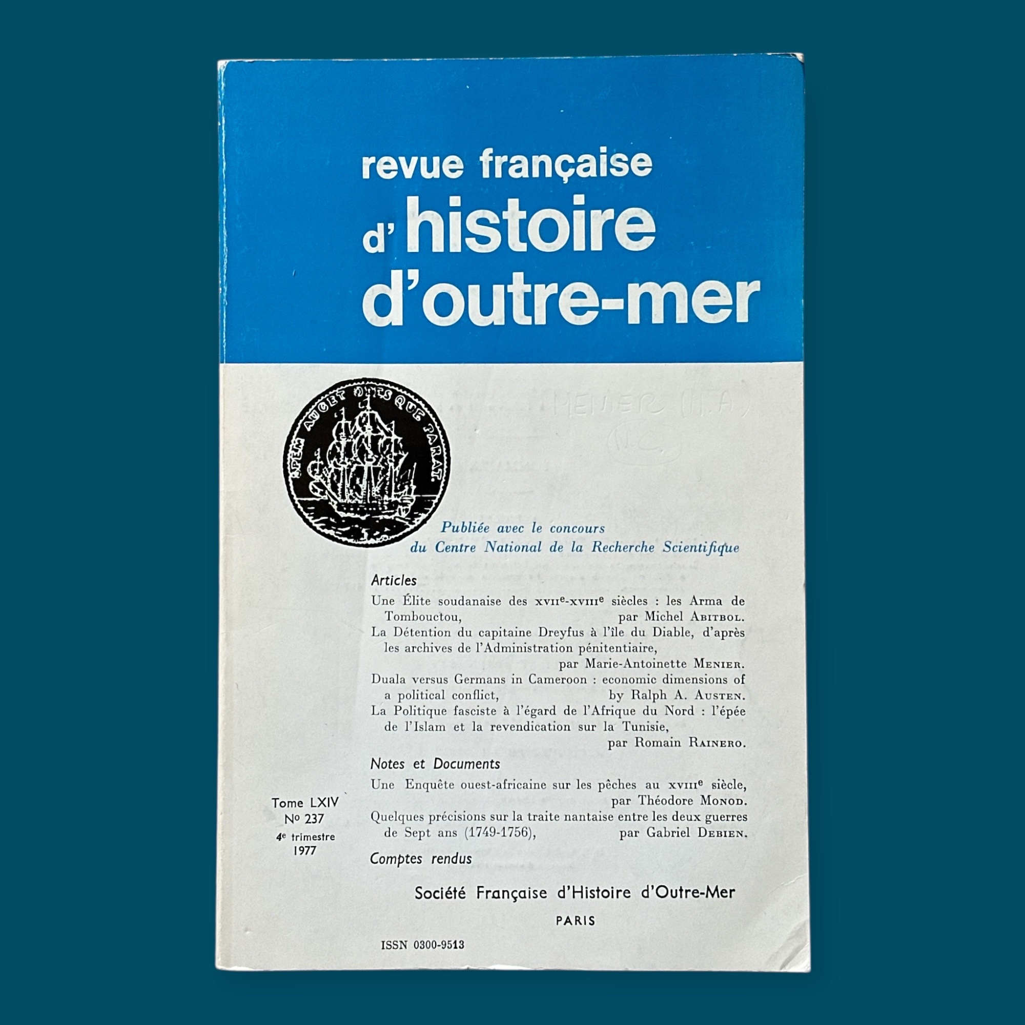 Revue Française d\'Histoire d\'Outre-Mer N° 237 (155x240mm)