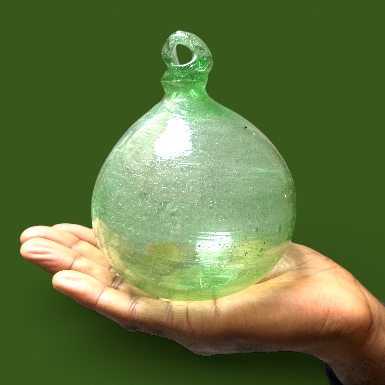 Boule de verre vert d\'eau. Aurora Egypte. Medium Large (13x15cm)