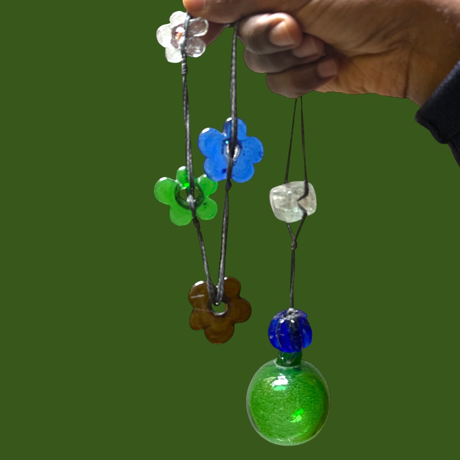 Guirlande Verre Soufflé verte. Bulle Ornement (6x69cm)