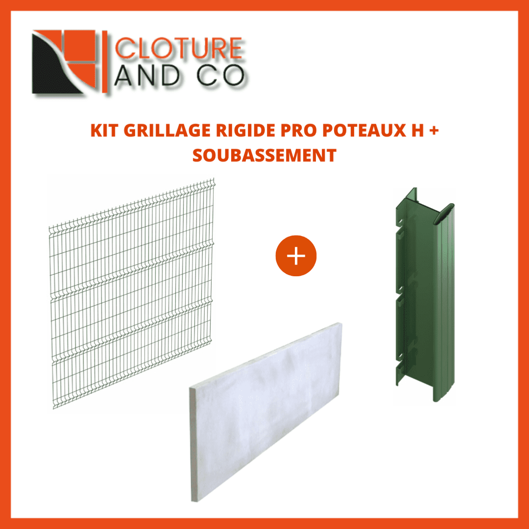 KIT GRILLAGE RIGIDE PRO POTEAUX H + SOUBASSEMENT - Blanc