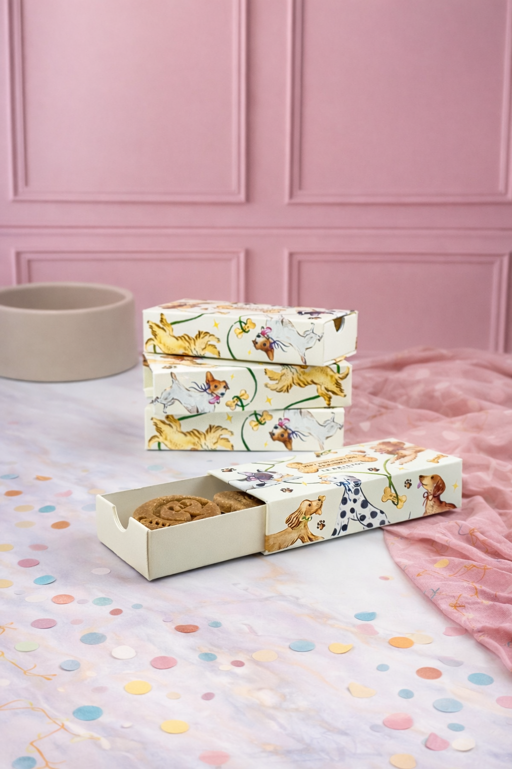 Coffret de biscuits personnalisés pour chien sur mesure à l'image d'une entreprise