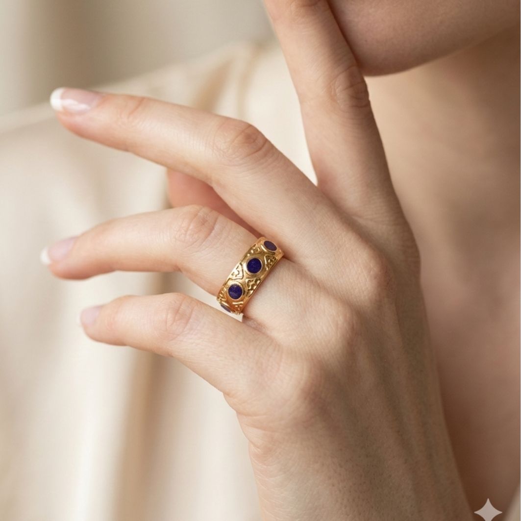 bague Assia en acier inoxydable et béton violet