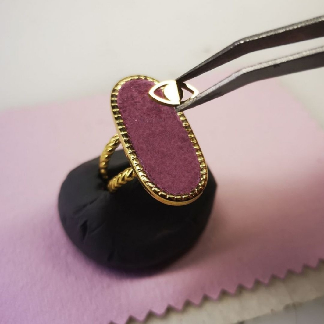 coulisse artisanat bague oeil du destin rose