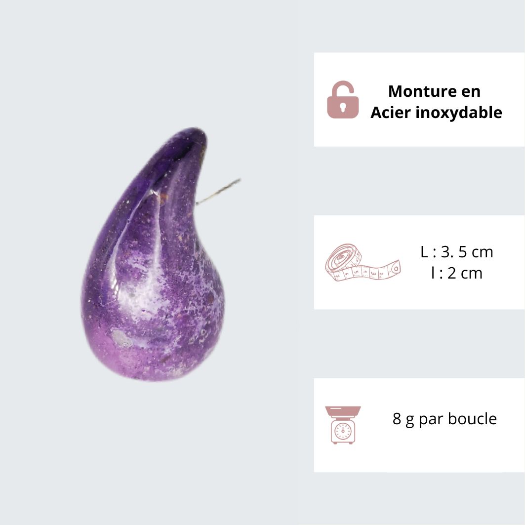 boucles doreilles gouttes incurvées violettes caractéristiques