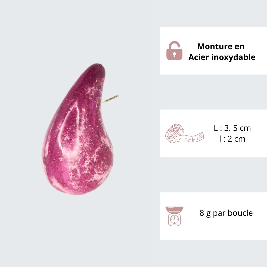 boucles doreilles gouttes incurvées magenta caractéristiques