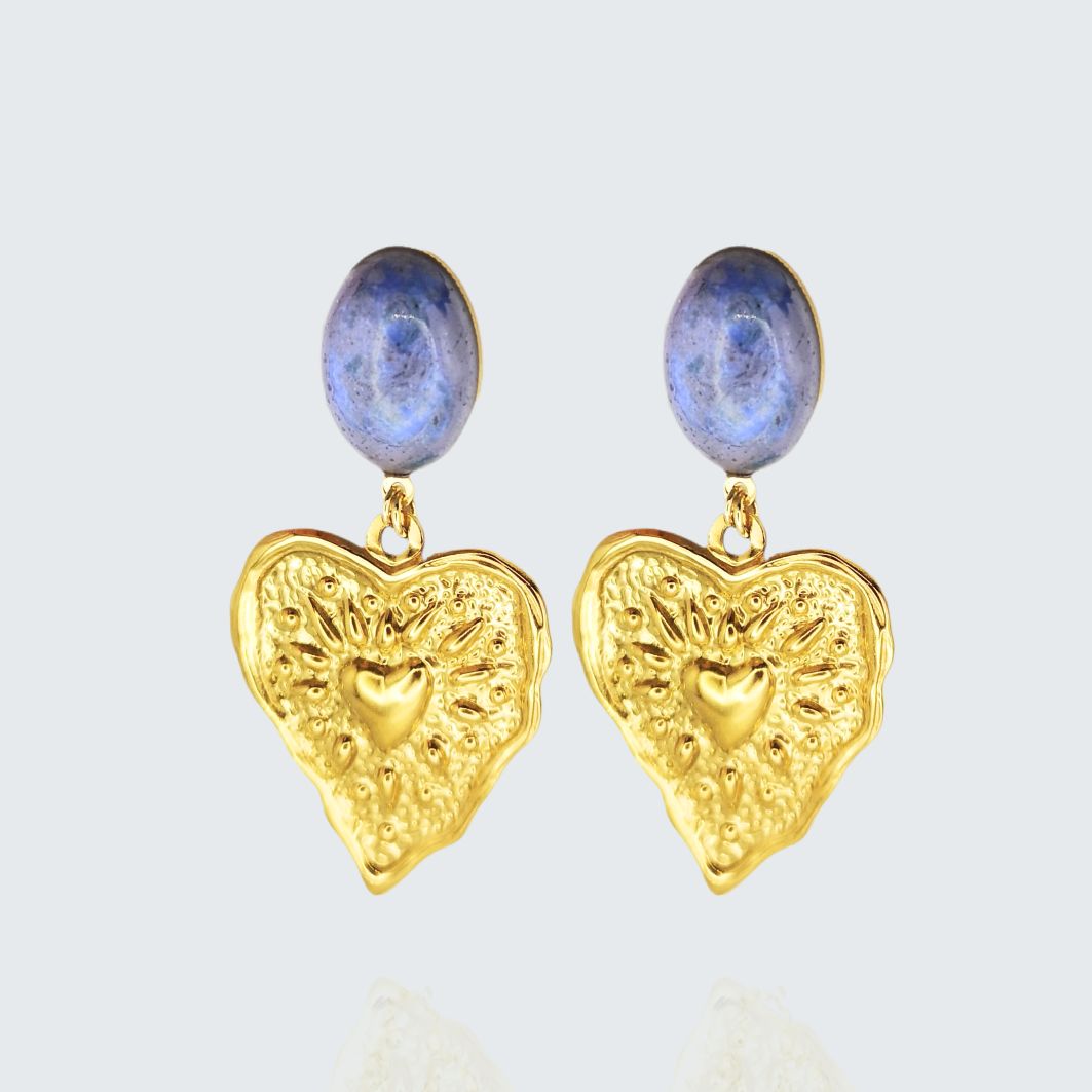 boucles doreilles coeur vleu ciel béton marque Cala Rossa bijoux béton et acier inoxydable