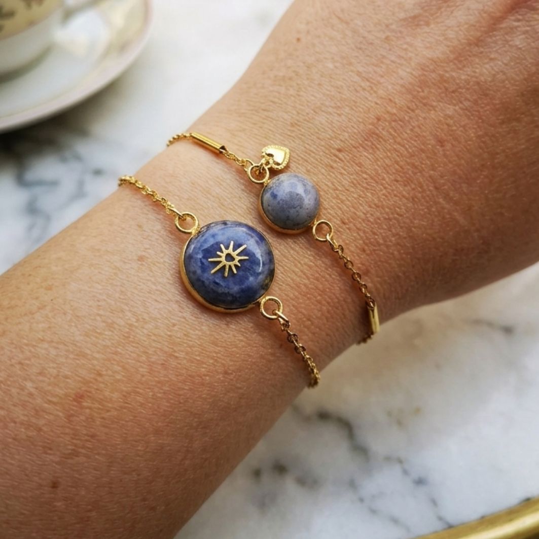 bracelet coeur bleu cier acier inoxydable et béton et bracelet coeur ethnique