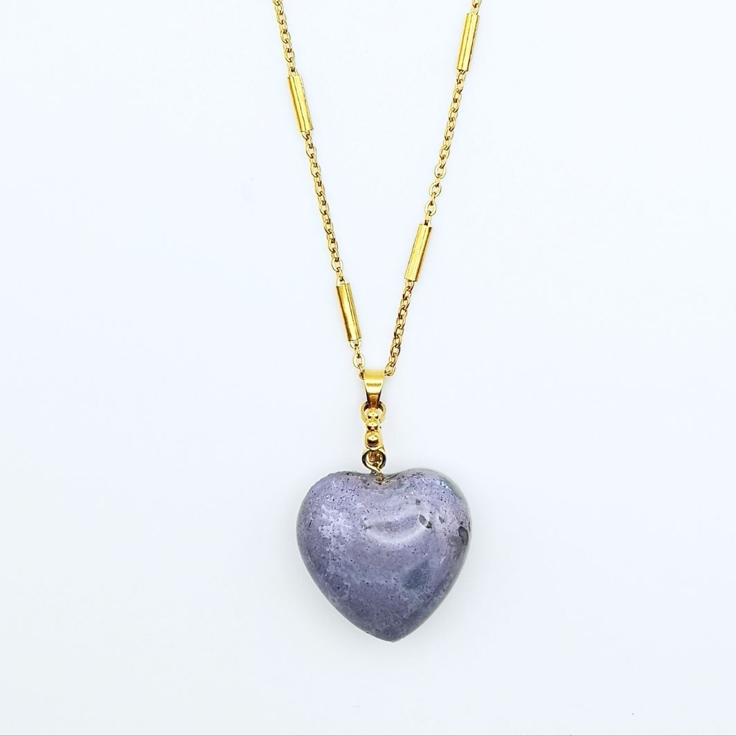 collier coeur bleu gris en béton