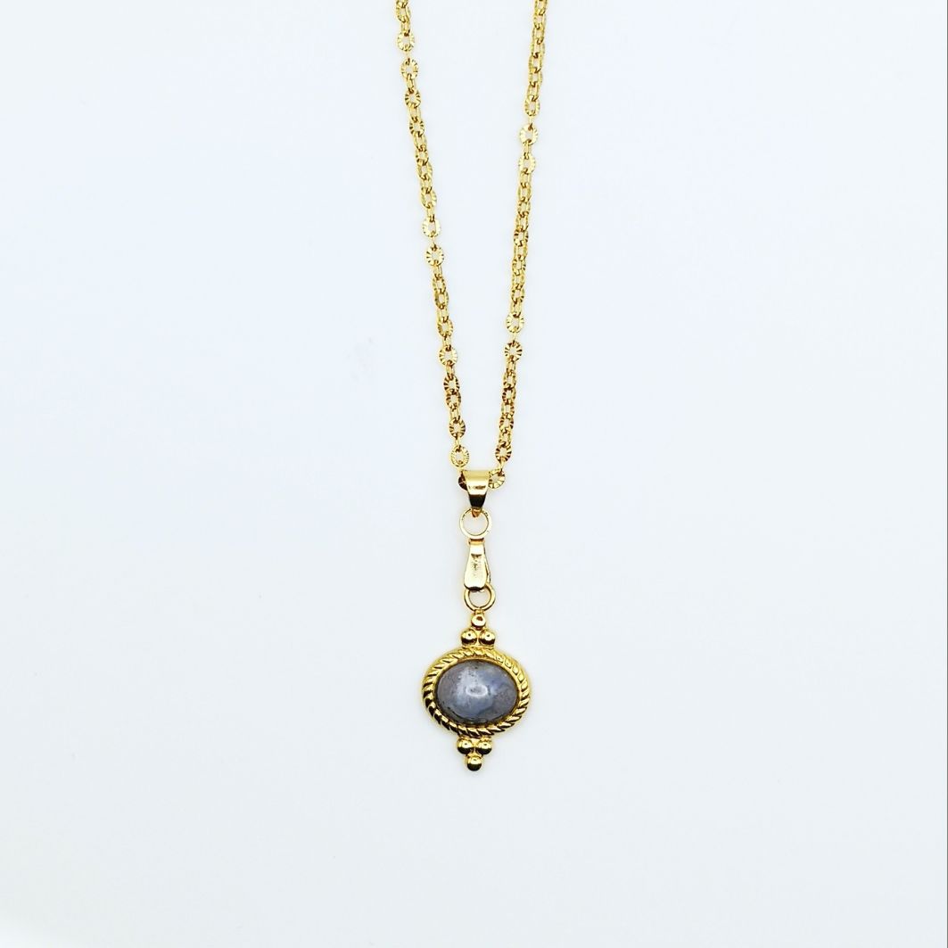 collier stormy acier inoxydable et pierre en béton bleu gris