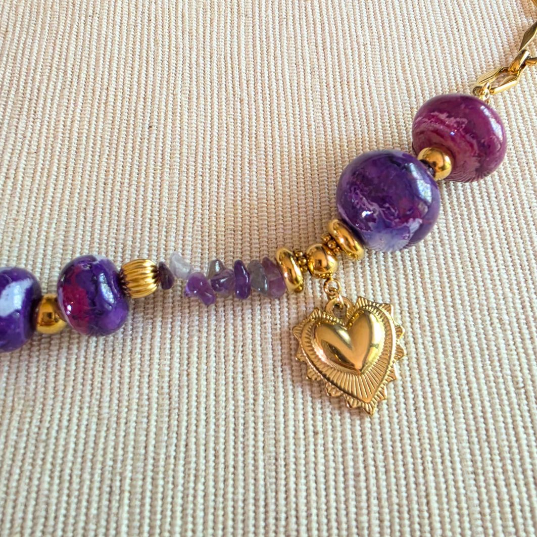 détails collier Soleil coeur en acier inoxydable