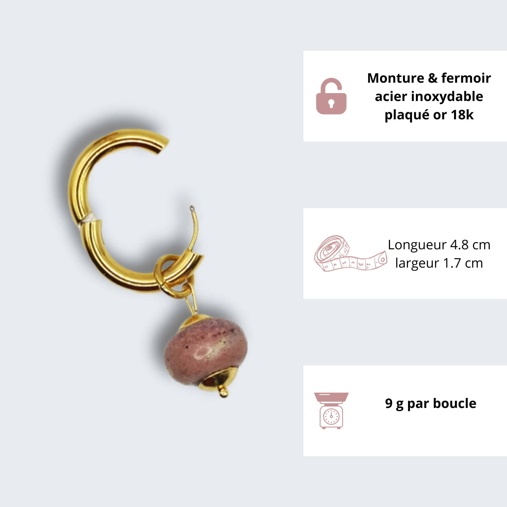 boucles doreilles Apolline caractéristiques