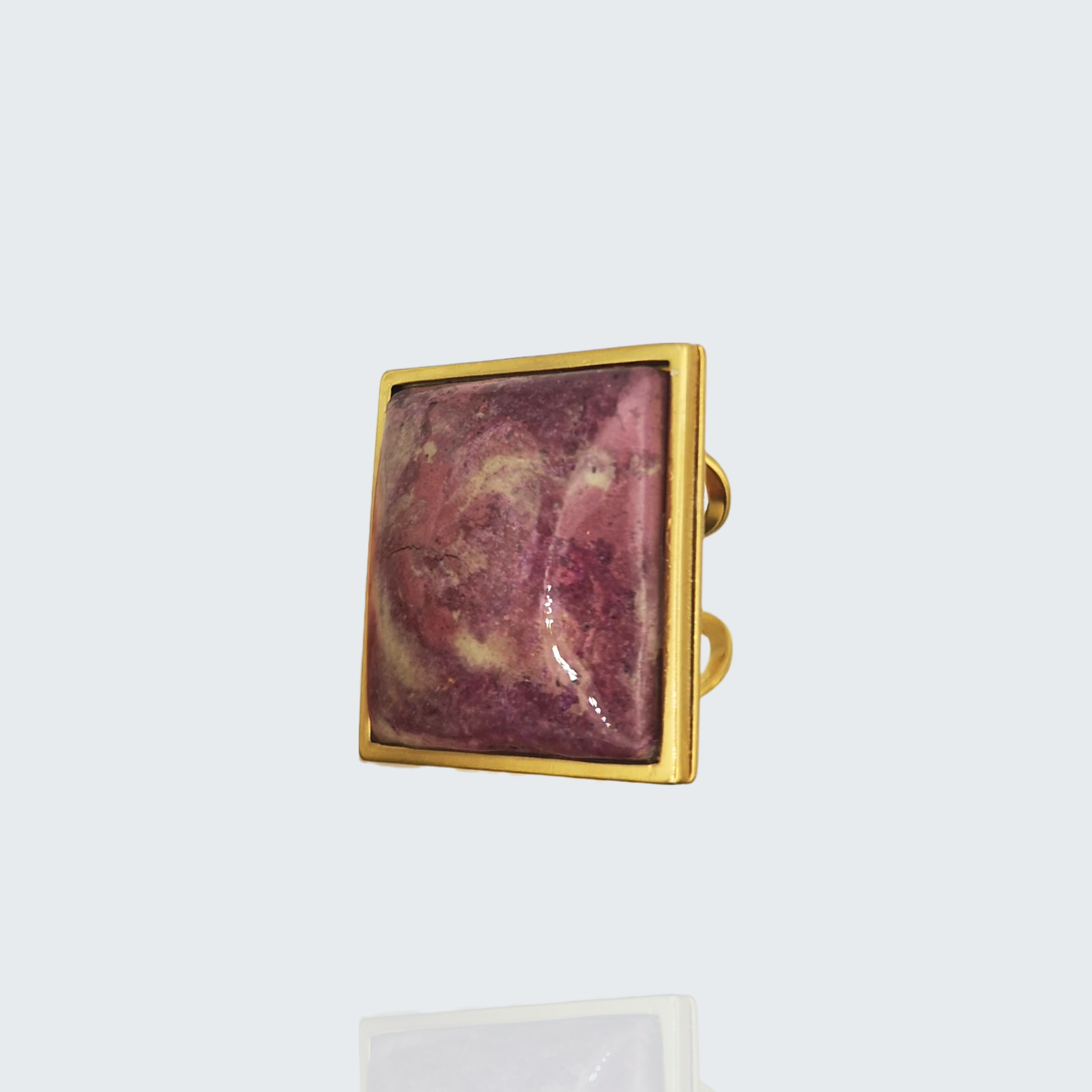 Bague carrée Charlotte acier inoxydable plaque or 18K et béton marbré violine