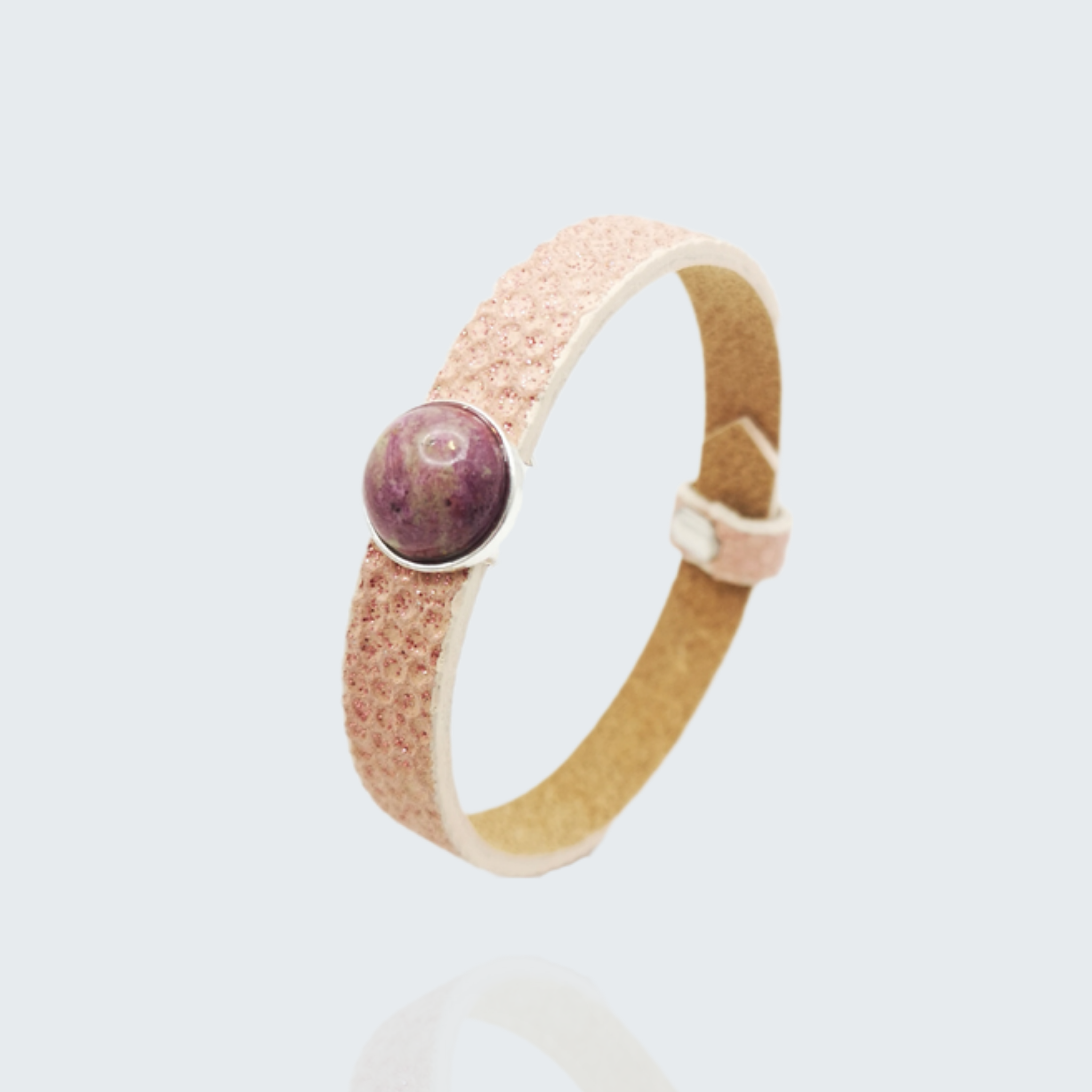 Bracelet cuir rose réglable