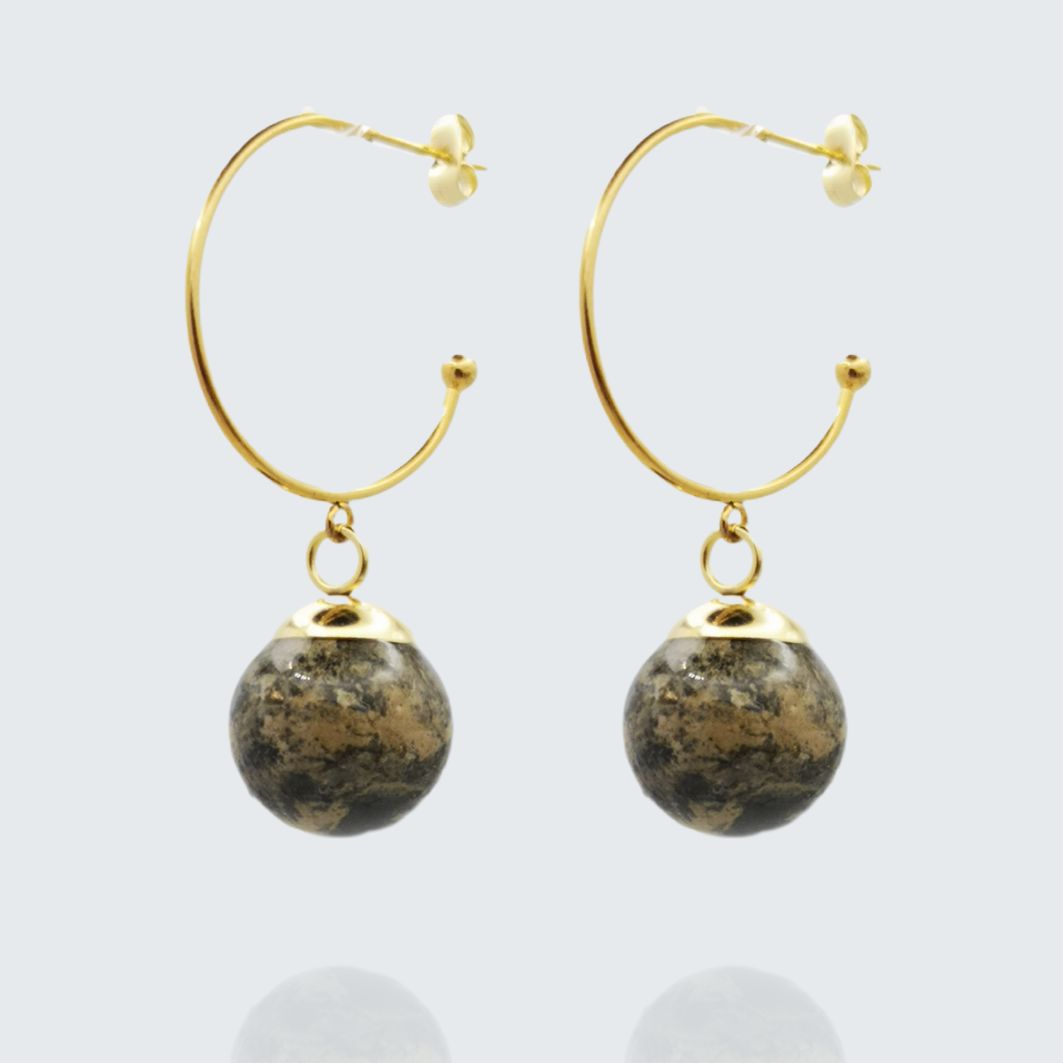boucles doreilles gravitation en acier inoxydable avec perles en béton marbré noir