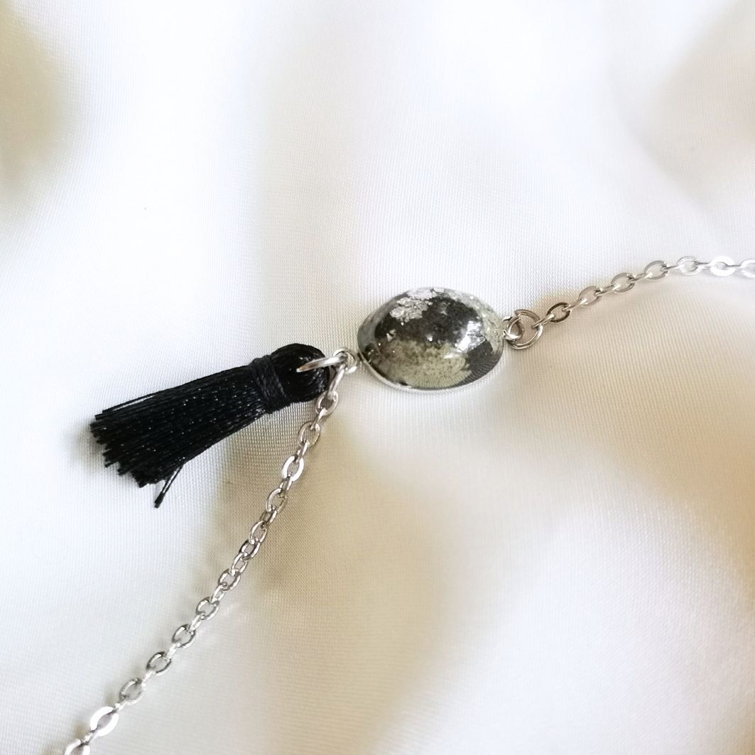 bracelet pompon argent détails